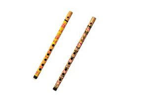 Decorative Traditional Handmade Wooden Bamboo Flute Basuri Indian Musical Instrument for gifting and Decoration (Red and Pink Flower-Set of 2)