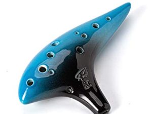 “Ocean Notes” 12 Hole Sweet Potato Ocarina Graceful Shape Pottery Ocarina in Alto C (Blue & Black)