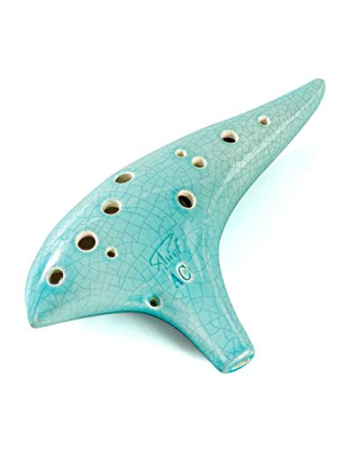 “Ocean Notes” 12 Hole Sweet Potato Ocarina Graceful Shape Pottery Ocarina in Alto C (Cyan Ice Crack) “Ocean Notes” 12 Hole Sweet Potato Ocarina Graceful Shape Pottery Ocarina in Alto C (Cyan Ice Crack)