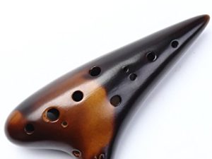 ”Joy of Wood Thrush” 12 Hole Alto C Ceramic Strawfire Ocarina in Exquisite Craft (Smoked Amber)
