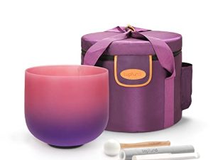TOPFUND Pink Purple F Note Crystal Singing Bowl Heart Chakra 8 inch with Heavy Duty Carrying Case and Singing Bowl Mallet Suede Striker