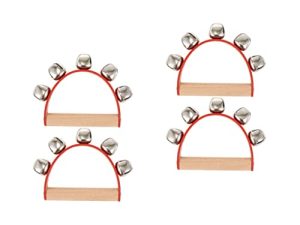 Vaguelly 4 pcs Music Desk Children Holiday Educational Jingle Toy Handheld Hand Handle Red Kids Favors Decor Shaker Rattle Enlightenment Crafts Toys Instrument Ring Wooden with School