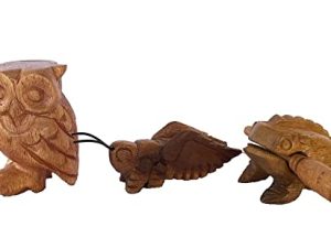 Handmade Wooden Percussion 3 Piece Set 3 Inch Brown Wooden Frog