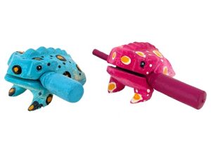 Cozinest Pair Wooden Frogs Guiro Rasp Percussion Instruments Tone Block Thailand Craft Small Wood Frog Musical Instrument 2 Inch (Turquoise and Pink Dots)