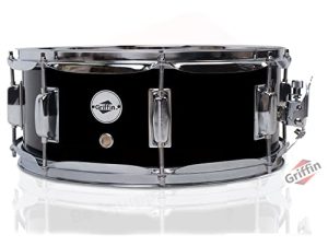 GRIFFIN Snare Drum | Poplar Wood Shell 14" x 5.5" with Black PVC & Coated Head | Acoustic Marching Percussion Musical Instrument Set with Drummers Key