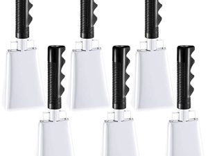 6 Pack 9 Inch Cowbell with Handle Large Solid Cheering Bell Cow Bells Noise Makers Cowbells for Sporting Events Percussion Hand Bells Chimes for School Football Game Wedding Musical Instruments