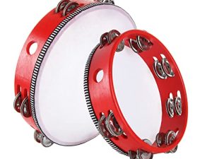 2Pack Wood Handheld Tambourine Drum