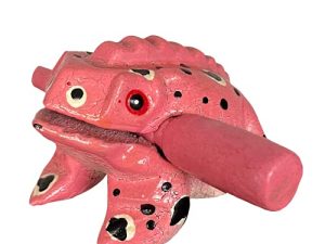 Cozinest 3" Wooden Frog Guiro Rasp Percussion Instruments Tone Block Thailand Craft Wood Frog Musical Instrument Adorable Gift (Pink Dots)