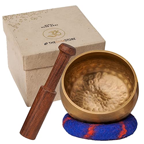 Tibetan Singing Bowl Set by Ohm Store — Meditation Sound Bath Bowl and Wooden Striker with Lokta Gift Box — Hand Hammered Nepali Instrument for Yoga Tibetan Singing Bowl Set by Ohm Store — Meditation Sound Bath Bowl and Wooden Striker with Lokta Gift Box — Hand Hammered Nepali Instrument for Yoga