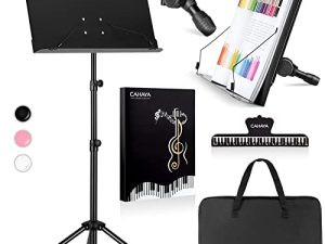 CAHAYA 5 in 1 Dual-use Sheet Music Stand & Desktop Book Stand Metal Portable Solid Back Height Adjustable from 31.4-57in with Book Stand Support