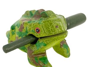 Cozinest 4" Wooden Frog Percussion Instrument Wood Frog Guiro Rasp Tone Block Thailand Handcraft Musical Lucky Frog Home Office Decoration Adorable Gift (Green army)