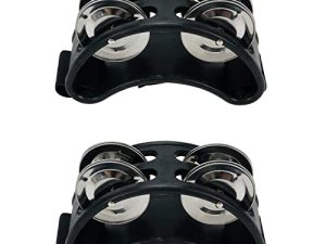 HEVSTIL 2PCS Foot Tambourine with Steel Jingles Musical Instrument Foot Drum Percussion Accessory for Drum Instrument Guitar Playing - Black
