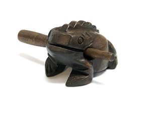 Mia Jewel Shop Handmade Wooden Croaking Frog Rasp Guiro Tone Block 5 inches Animal Shaped Figurine Percussion Musical Instrument with Stick (Dark Brown) (MI-020401)
