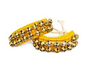 Art Of Creation Dancing Ankle Kathak Ghungroo Pair 40 Bells 2 Lines Handmade Musical Instrument Classical Bharatnatayam Kuchchipudi (Yellow Padded 40 Bell)