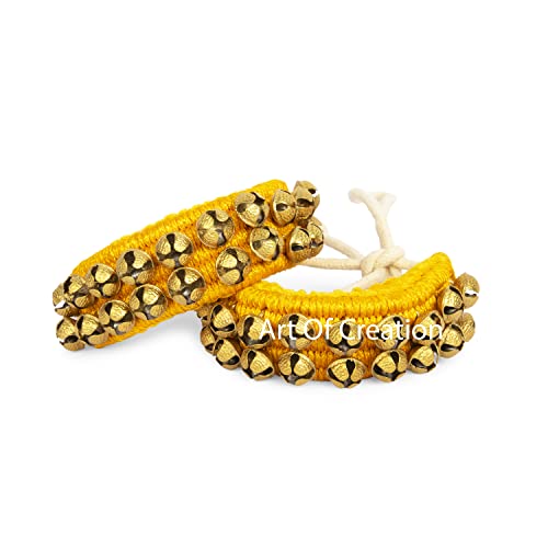 Art Of Creation Dancing Ankle Kathak Ghungroo Pair 40 Bells 2 Lines Handmade Musical Instrument Classical Bharatnatayam Kuchchipudi (Yellow Padded 40 Bell) Art Of Creation Dancing Ankle Kathak Ghungroo Pair 40 Bells 2 Lines Handmade Musical Instrument Classical Bharatnatayam Kuchchipudi (Yellow Padded 40 Bell)