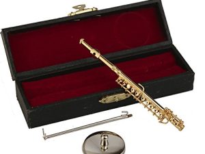 Dselvgvu Copper Miniature Flute with Stand and Case Mini Musical Instrument Miniature Dollhouse Model Mini Gold Flute Mini Silver Flute (Gold