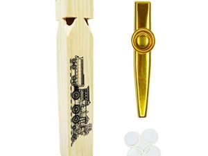 Fartime 2Pcs-Wooden Train Whistle and Gold Kazoo for Music Instrument Gifts Wood Musical Instrument Educational Toys