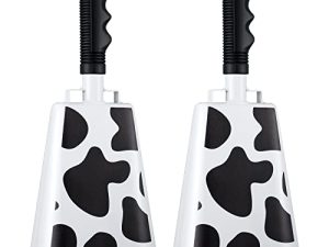 Spiareal 2 Pieces 10 Inch Steel Cowbell with Handle Cheering Bell for Sports Games Events Large Solid School Bells Metal Noise Maker Loud Percussion Musical Instrument Call Bell Alarm