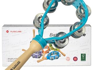 MUSICUBE Tambourine for Adults Hand Held Percussion Tambourine for Kids Plastic Wooden Musical Bells for Church Party (LIGHT BLUE)