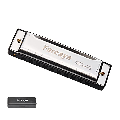 Farcaya Harmonica for Kids Students Beginners Adults Blues Harp Diatonic C Key 10 Holes 20 Tones Metal Mouth Organ with Hard Case and Cleaning Cloth (Silver) Farcaya Harmonica for Kids Students Beginners Adults Blues Harp Diatonic C Key 10 Holes 20 Tones Metal Mouth Organ with Hard Case and Cleaning Cloth (Silver)