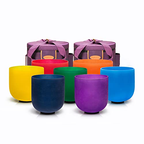 TOPFUND Chakra Set of 7 Colored Crystal Singing Bowls with Heavy Duty Carrying Cases 6-10 inch Singing Bowl Rubber Mallet and Suede Strikers TOPFUND Chakra Set of 7 Colored Crystal Singing Bowls with Heavy Duty Carrying Cases 6-10 inch Singing Bowl Rubber Mallet and Suede Strikers