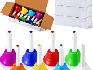 32 Pcs Colorful Hand Bells Set 8 Note Diatonic Metal Hand Bell Kit Percussion Musical Instruments Handbell Musical Toy for Adults Festival Church Chorus Musical Teaching Wedding Family Party