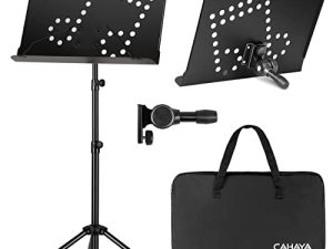 CAHAYA 2 in 1 Dual Use Sheet Music Stand & Desktop Books Stand Unique Musical Note Patent Design with Carrying Bag Foldable Tripod Portable Sturdy for Laptop Projector Books Stand CY0203