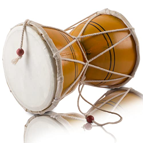 Handmade Wooden & Leather Classical Indian Folk Dumroo Damroo Damaru Hand Drum Set Percussion Decorative Collectible Showpiece World Musical Instruments (Yellow) Handmade Wooden & Leather Classical Indian Folk Dumroo Damroo Damaru Hand Drum Set Percussion Decorative Collectible Showpiece World Musical Instruments (Yellow)