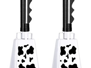 2 Pieces Cow Bell with Handle Noise Makers Cowbells for Sporting Events Football Games 8.6 Inch Hand Percussion Cheering Loud Call Bell Musical Instruments Call Bell Alarm for Parties(Simple Style)