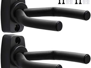 Guitar Wall Mount Hanger 2 Pack hook Holder Stand Black for Acoustic Electric Bass Guitars Ukulele and More Instruments