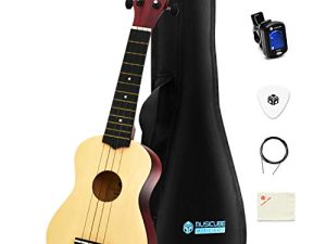MUSICUBE Ukulele for Beginners 21-Inch Wooden Soprano Ukulele Kit with Ukulele Tuner & Strings & Pick & Bag & Polishing Cloth Professional Hawaiian Guitar Musical Instruments Christmas Day Gift Choice