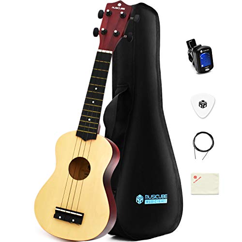 MUSICUBE Ukulele for Beginners 21-Inch Wooden Soprano Ukulele Kit with Ukulele Tuner & Strings & Pick & Bag & Polishing Cloth Professional Hawaiian Guitar Musical Instruments Christmas Day Gift Choice MUSICUBE Ukulele for Beginners 21-Inch Wooden Soprano Ukulele Kit with Ukulele Tuner & Strings & Pick & Bag & Polishing Cloth Professional Hawaiian Guitar Musical Instruments Christmas Day Gift Choice