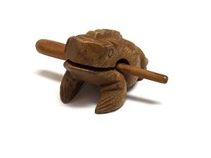 Natural Wooden Croaking Frog Rasp Guiro Tone Block 5" Animal Shaped Figurine with Stick - Handmade Percussion Gifts Musical Instrument (Tan)