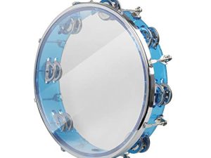 ENNBOM Tambourine Adjustable Tone Hand Drum Double Row Metal Jingles Hand Bell Performance Level Handheld Percussion (Blue)