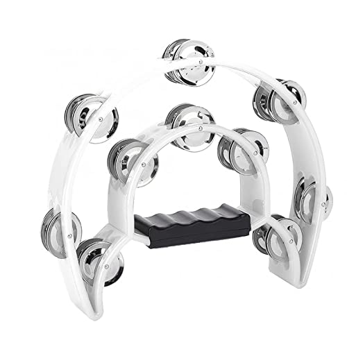 Half Moon Tambourine - Musical Instrument Percussion with Steel Jingle Bells for Drum & Guitar Playing (White) Half Moon Tambourine - Musical Instrument Percussion with Steel Jingle Bells for Drum & Guitar Playing (White)