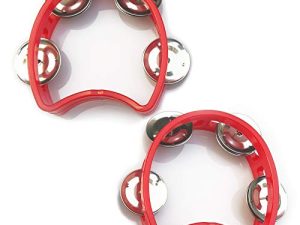 Bealuffe Tambourine Mini Hand Bell Percussion Musical Instrument Small Tambourine (Red 2 Pack)