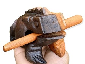 5 Inch Classic Handmade Percussion Instruments Wooden Frog Half Brown and Black Wooden Frog Musical Instrument (Black/Brown 5 In)