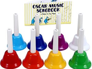 MINIARTIS Hand Bells for Kids | 8 Notes Diatonic Colorful Metal Handbells Set | Music Songbook & Carry Case Included | Great Holiday Birthday Gift for Children