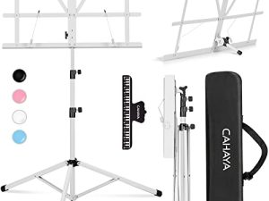 CAHAYA Sheet Music Stand Folding Portable & Tabletop Music Stand with Carrying Bag for Books Notes Laptop Tablet White CY0204