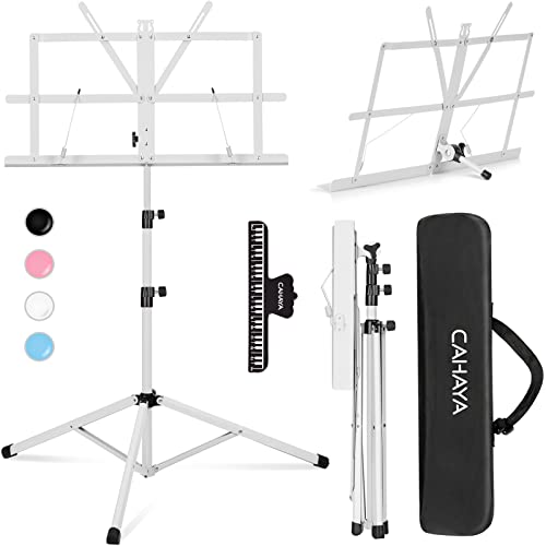 CAHAYA Sheet Music Stand Folding Portable & Tabletop Music Stand with Carrying Bag for Books Notes Laptop Tablet White CY0204 CAHAYA Sheet Music Stand Folding Portable & Tabletop Music Stand with Carrying Bag for Books Notes Laptop Tablet White CY0204