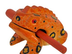 Cozinest 4" Wooden Frog Percussion Instrument Wood Frog Guiro Rasp Tone Block Thailand Handcraft Musical Lucky Frog Home Office Decoration Adorable Gift (Orange)