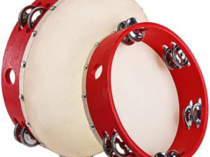 Foraineam 2 Pieces (8 Inch and 10 Inch) Wood Handheld Tambourine Drum