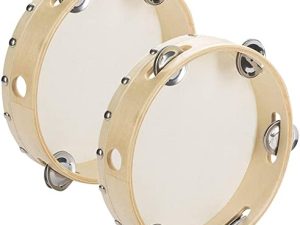 Tosnail Pack of 2 Pieces 7" Wooden Tambourine Hand Held Drum Bell