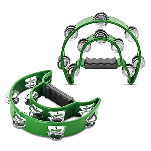Flexzion Tambourine Metal Half Moon Musical Instruments Double Row Metal Jingles Hand Held Instruments Percussion with Ergonomic Handle Grip Flexzion Tambourine Metal Half Moon Musical Instruments Double Row Metal Jingles Hand Held Instruments Percussion with Ergonomic Handle Grip