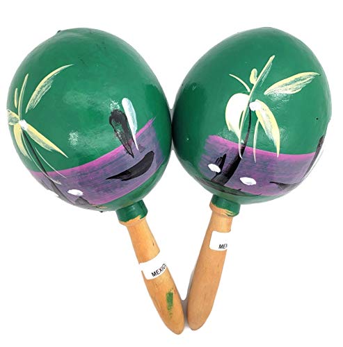 8" Hand Made Genuine Mexican Real Wooden Maracas (Pack of 2) (Green) 8" Hand Made Genuine Mexican Real Wooden Maracas (Pack of 2) (Green)