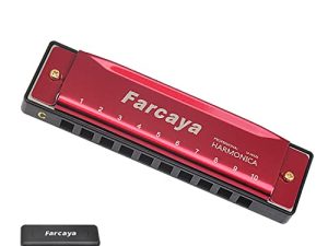 Farcaya Harmonica for Kids Students Beginners Adults Blues Harp Diatonic C Key 10 Holes 20 Tones Metal Mouth Organ with Hard Case and Cleaning Cloth (Red)