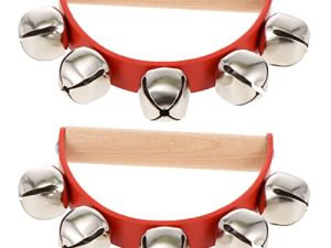 Vaguelly 2pcs Handle Early Instrument Sleigh Holiday for Desk Toys Rattle Ring Shaker Stick Bell Performance Red Favors Music Party Kids Caroling with Hand Christmas Wooden Percussion