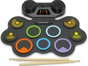 Croove Electronic Drum Set | 9 Drum Pads & 2 Pedals | Rechargeable Kids Drum Set | Headphone Jack Makes It A Great Drum Set For Kids | Wooden Drum Sticks