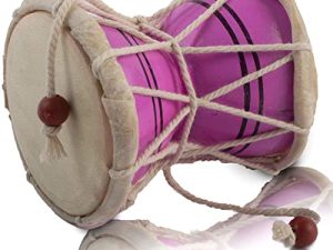 Handmade Wooden & Leather Classical Indian Folk Dumroo Damroo Damaru Hand Drum Set Percussion Decorative Collectible Showpiece World Musical Instruments (Pink)