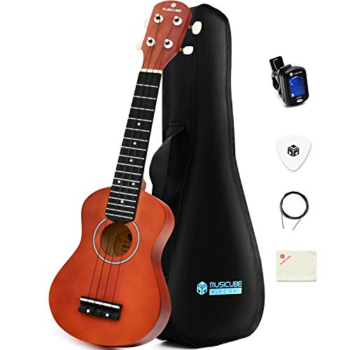 MUSICUBE Ukuleles for Beginners Kids 21-Inch Wooden Soprano Ukuleles Instrument Kit with Ukulele Tuner MUSICUBE Ukuleles for Beginners Kids 21-Inch Wooden Soprano Ukuleles Instrument Kit with Ukulele Tuner